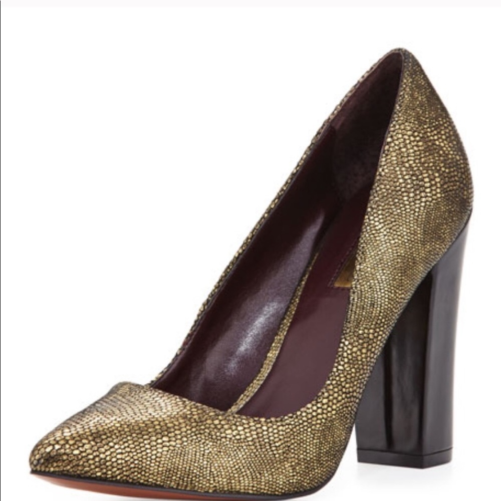 Report Signature Metallic Snake Block Heels Sz 7.5